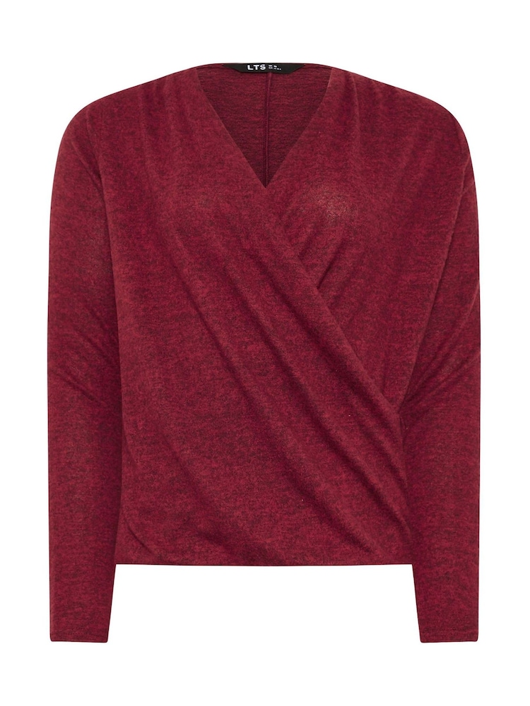 Long Tall Sally Red Wrap Print Soft Touch Top - Image 5 of 5