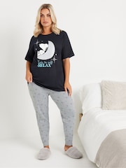 Yours Curve Navy Blue Snoopy Relax Cuffed Pyjamas Set - Image 1 of 5