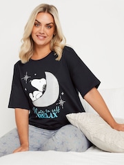 Yours Curve Navy Blue Snoopy Relax Cuffed Pyjamas Set - Image 4 of 5