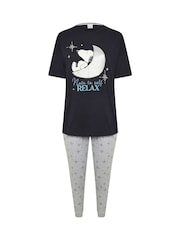 Yours Curve Navy Blue Snoopy Relax Cuffed Pyjamas Set - Image 5 of 5