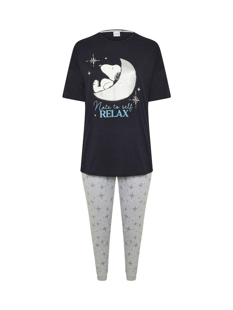Yours Curve Navy Blue Snoopy Relax Cuffed Pyjamas Set - Image 5 of 5