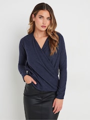 Long Tall Sally Blue Wrap Print Soft Touch Top - Image 1 of 5