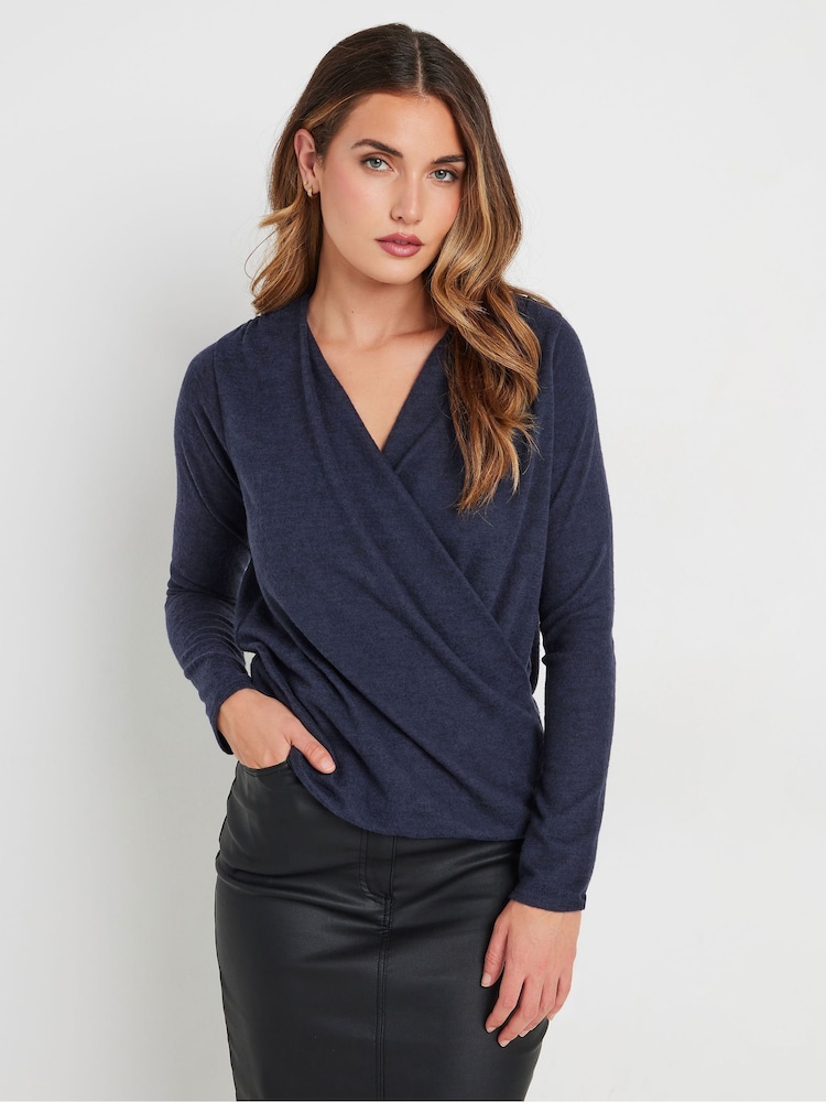 Long Tall Sally Blue Wrap Print Soft Touch Top - Image 1 of 5
