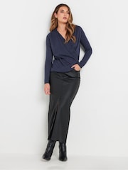 Long Tall Sally Blue Wrap Print Soft Touch Top - Image 2 of 5