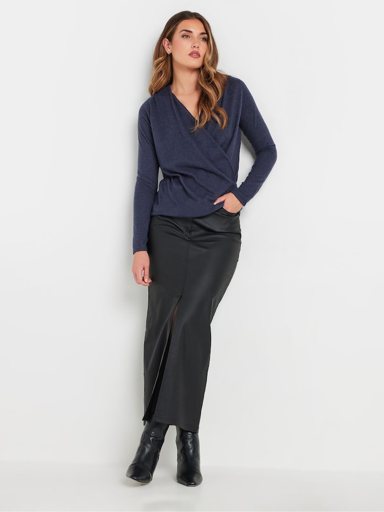 Long Tall Sally Blue Wrap Print Soft Touch Top - Image 2 of 5