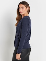 Long Tall Sally Blue Wrap Print Soft Touch Top - Image 3 of 5
