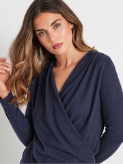 Long Tall Sally Blue Wrap Print Soft Touch Top - Image 4 of 5