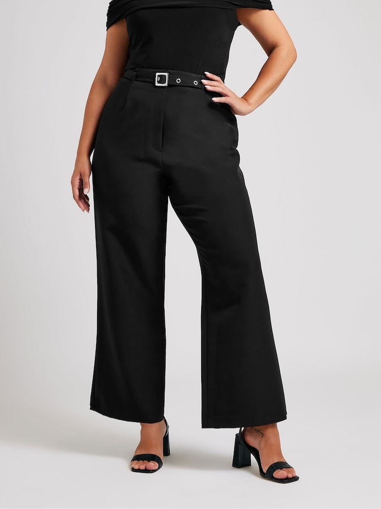 Yours Curve Black London Premium High Waist Straight Trousers With Belt - Image 1 of 5 Yours Curve Black London Premium High Waist Straight Trousers With Belt - Image 1 of 5