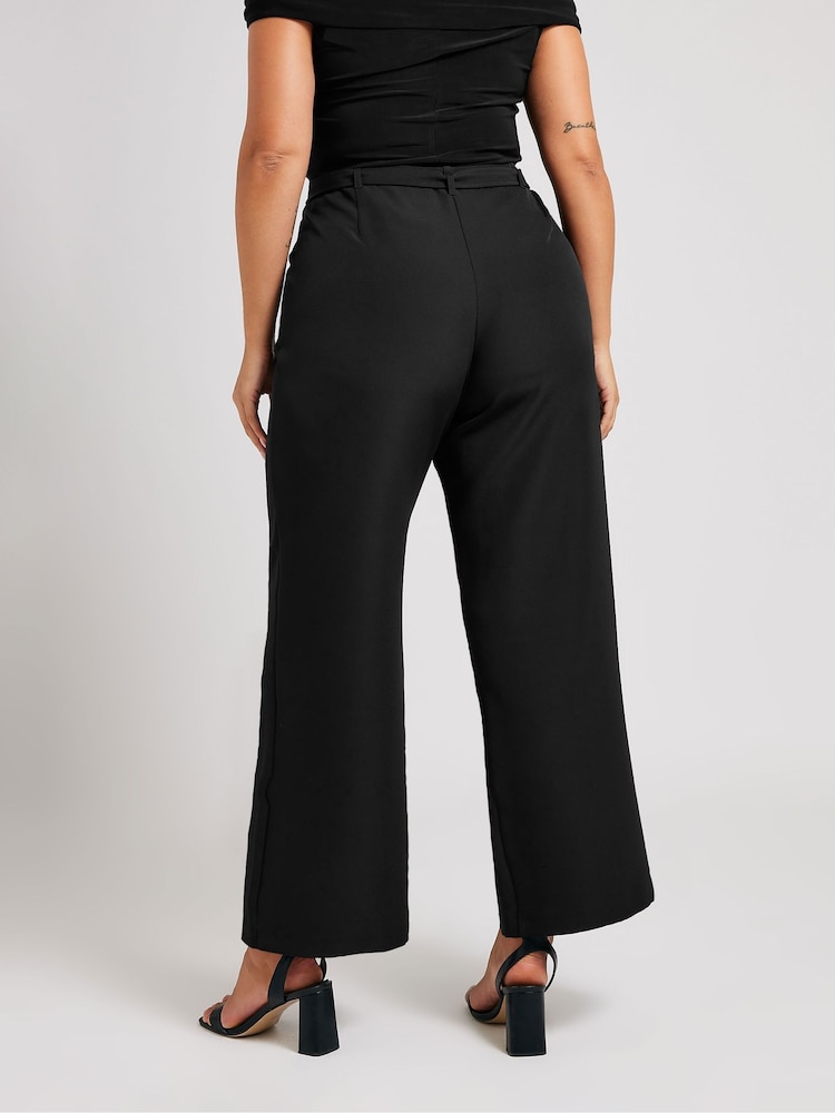 Yours Curve Black London Premium High Waist Straight Trousers With Belt - Image 2 of 5 Yours Curve Black London Premium High Waist Straight Trousers With Belt - Image 2 of 5