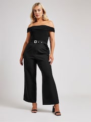 Yours Curve Black London Premium High Waist Straight Trousers With Belt - Image 3 of 5