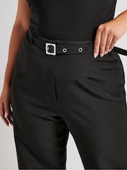 Yours Curve Black London Premium High Waist Straight Trousers With Belt - Image 4 of 5