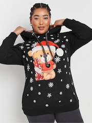 Yours Curve Black Teddy Santa Sweatshirt - Image 1 of 5