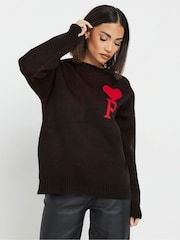 PixieGirl Petite Black Knitted P Heart Jumper - Image 1 of 5