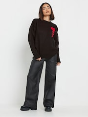 PixieGirl Petite Black Knitted P Heart Jumper - Image 2 of 5