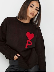 PixieGirl Petite Black Knitted P Heart Jumper - Image 4 of 5
