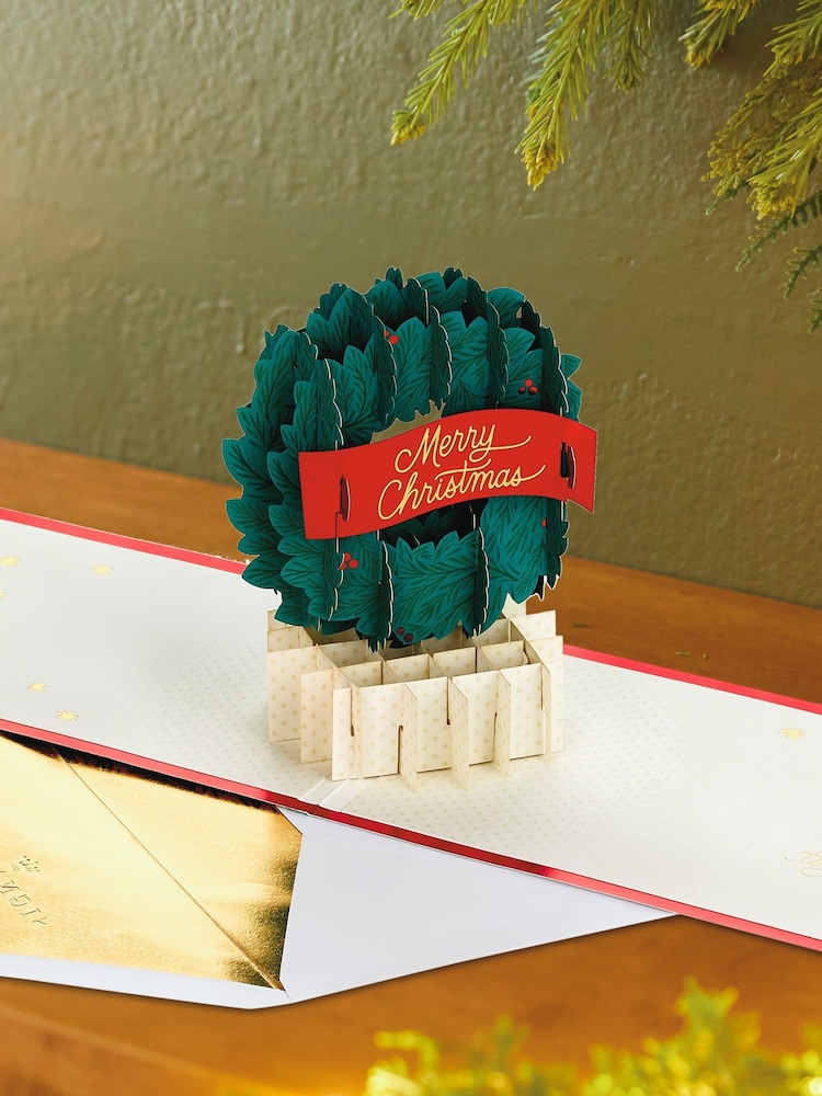 Hallmark Green 3D Pop Up Wreath Design Christmas Card - Image 1 of 4