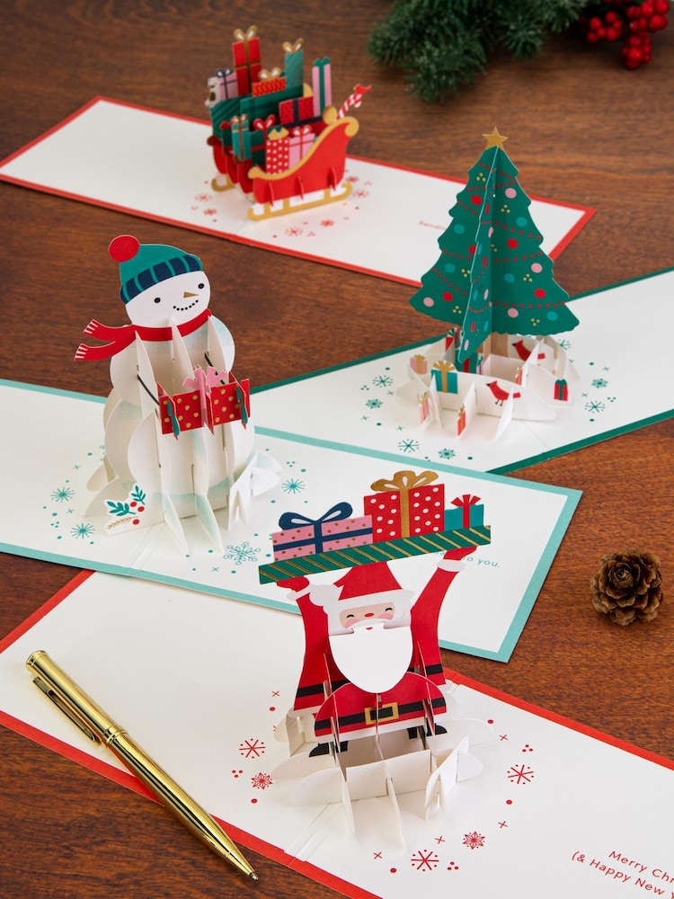 Hallmark White Pack of 4 3D Pop Up Festive Christmas Cards - Image 1 of 4
