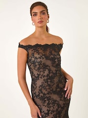Roman Black Lace Scallop Edge Front Split Maxi Dress - Image 4 of 5