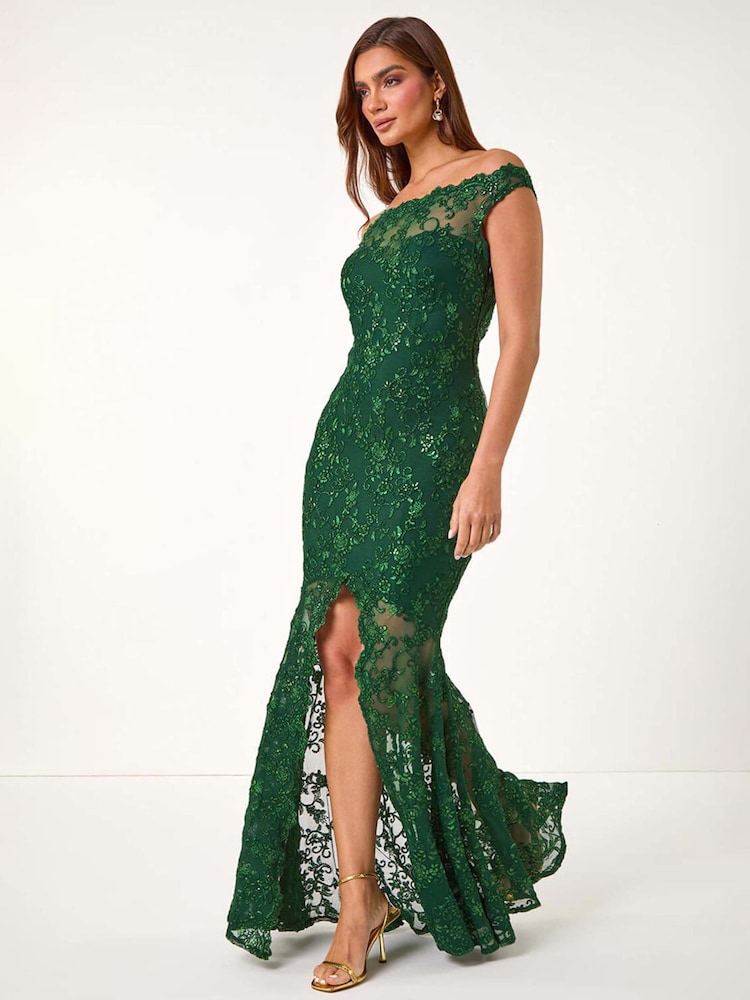 Verde - Roman Lace Scallop Edge Front Split Maxi Dress - Imagen 2 de 5 Verde - Roman Lace Scallop Edge Front Split Maxi Dress - Imagen 2 de 5