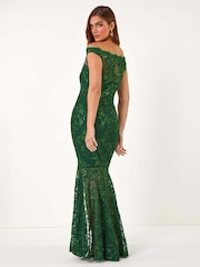 Roman Green Lace Scallop Edge Front Split Maxi Dress - Image 3 of 5