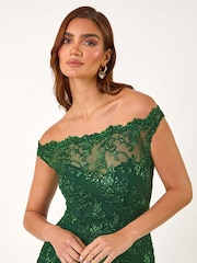 Roman Green Lace Scallop Edge Front Split Maxi Dress - Image 4 of 5