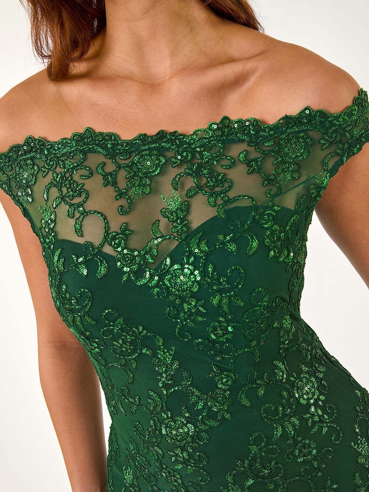 Verde - Roman Lace Scallop Edge Front Split Maxi Dress - Imagen 5 de 5 Verde - Roman Lace Scallop Edge Front Split Maxi Dress - Imagen 5 de 5