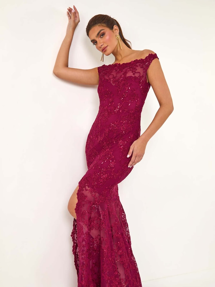 Rojo - Roman Lace Scallop Edge Front Split Maxi Dress - Imagen 2 de 6 Rojo - Roman Lace Scallop Edge Front Split Maxi Dress - Imagen 2 de 6