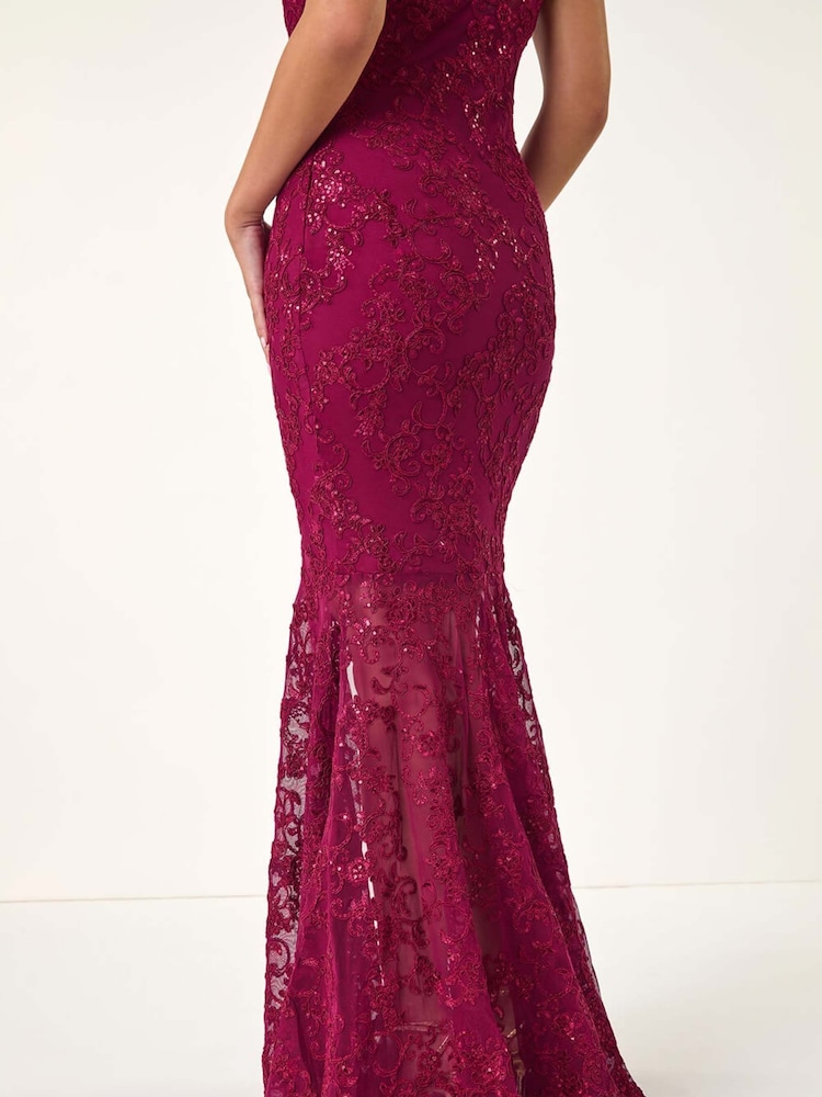 Rojo - Roman Lace Scallop Edge Front Split Maxi Dress - Imagen 6 de 6 Rojo - Roman Lace Scallop Edge Front Split Maxi Dress - Imagen 6 de 6