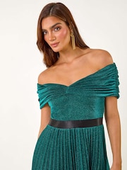 Roman Green Bardot Pleated Fit & Flare Maxi Dress - Image 5 of 6