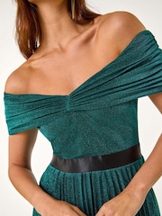 Roman Green Bardot Pleated Fit & Flare Maxi Dress - Image 6 of 6