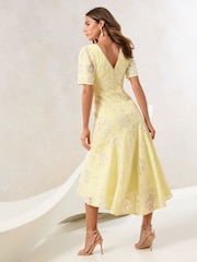 Lipsy Buttermilk Yellow Premium Broderie Lace Short Sleeve V-Neck High Low Midi Dress - Image 5 of 5