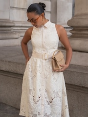 Платье-рубашка без рукавов Lipsy Premium Lace с поясом - Image 2 of 7