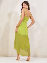 Lipsy Green Premium Lace Insert Dropped Hem Fit And Flare Midi Dress - Image 4 of 4