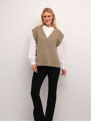 Cream Natural Boxy Fit Crkiko V-Neck Slipover Jumper - Image 3 of 6