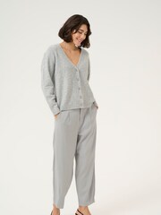 Kaffe Grey Kasylvie V-Neck Buttons Cropped Cardigan - Image 2 of 5