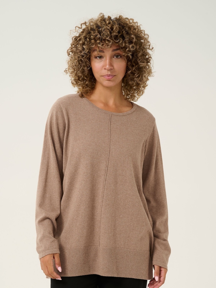 Cream Loose Fit Natural Cranva Round Neck Pullover Jumper - Image 1 of 6