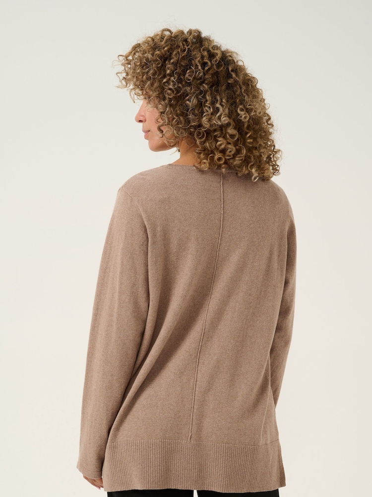 Cream Loose Fit Natural Cranva Round Neck Pullover Jumper - Image 2 of 6