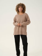 Cream Loose Fit Natural Cranva Round Neck Pullover Jumper - Image 3 of 6