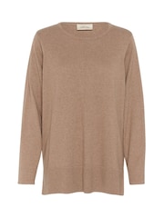 Cream Loose Fit Natural Cranva Round Neck Pullover Jumper - Image 5 of 6