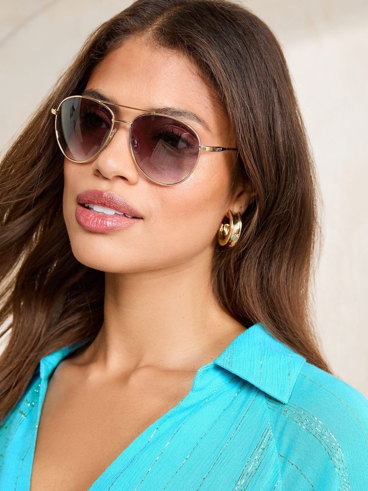 Lipsy Brown Aviator Sunglasses - Image 3 of 5