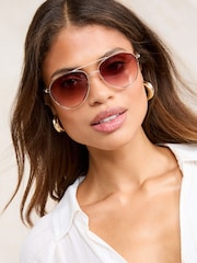 Lipsy Pink Aviator Sunglasses - Image 1 of 5
