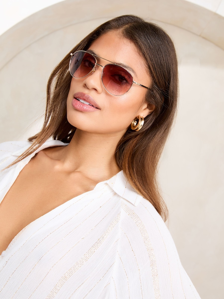 Lipsy Pink Aviator Sunglasses - Image 4 of 5