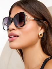 Lipsy Black Oversize Glam Square Sunglasses - Image 1 of 4