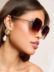 Lipsy Gold Oversize Glam Square Sunglasses - Image 2 of 5