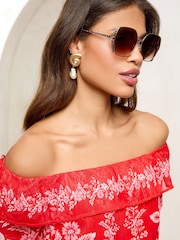 Lipsy Gold Oversize Glam Square Sunglasses - Image 4 of 5