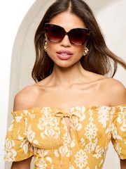 Lipsy Brown Oversize Cat Eye Sunglasses - Image 1 of 5