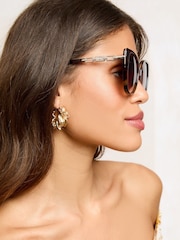 Lipsy Brown Oversize Cat Eye Sunglasses - Image 2 of 5