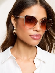 Lipsy Pink Oversize Cat Eye Sunglasses - Image 1 of 5