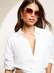 Lipsy Pink Oversize Cat Eye Sunglasses - Image 2 of 5