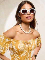 Белый - Lipsy Oval Chain Trim Sunglasses - Image 4 of 5